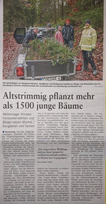 Artikel aus der Rhein-Zeitung über Pflanztage in Altsstrimmig